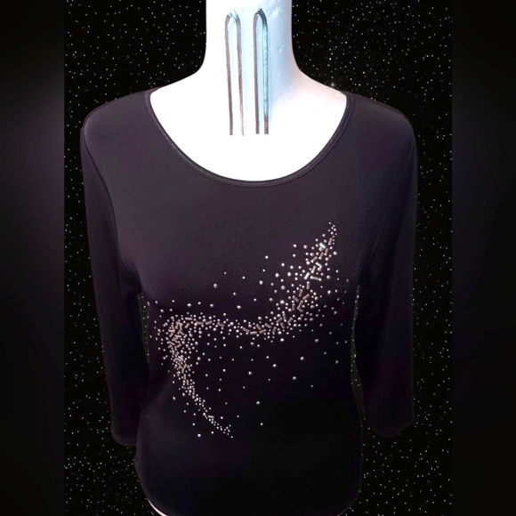 Tops - Elegant Black Women's Top with Silver Accents